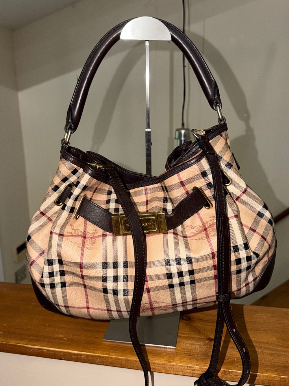 Authentic- Burberry Haymarket Check Willenmore Hobo 2-Way Bag 3742238